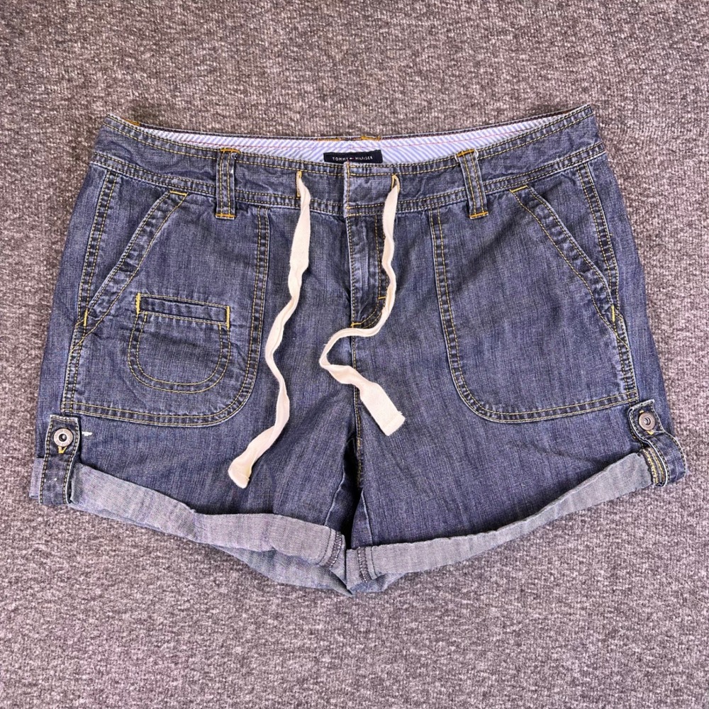 Tommy Hilfiger Shorts Womens 8 Denim Drawstring‎ Blue Utility Rolled Cuff 31x4.5
